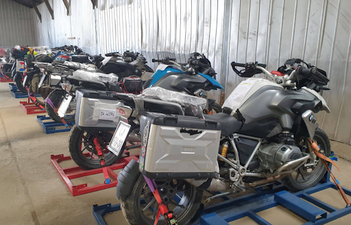 motorcycle prepared for shipping